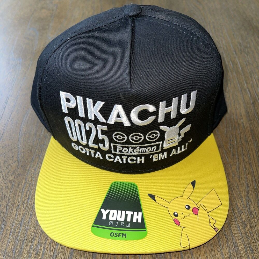 Pokemon Trainer Hat Pikachu Snapback Baseball Cap "Gotta Catch Em All" Youth